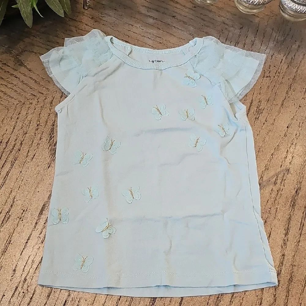 Light Blue Kids Top with Butterfly Design 3T